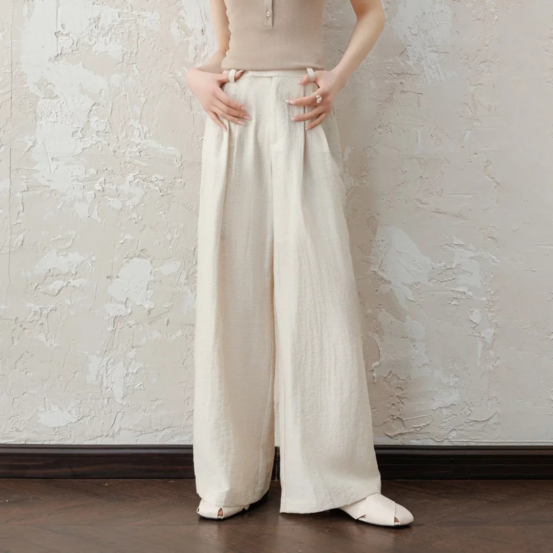 高腰 通勤直筒阔腿裤高腰休闲裤亚麻垂感