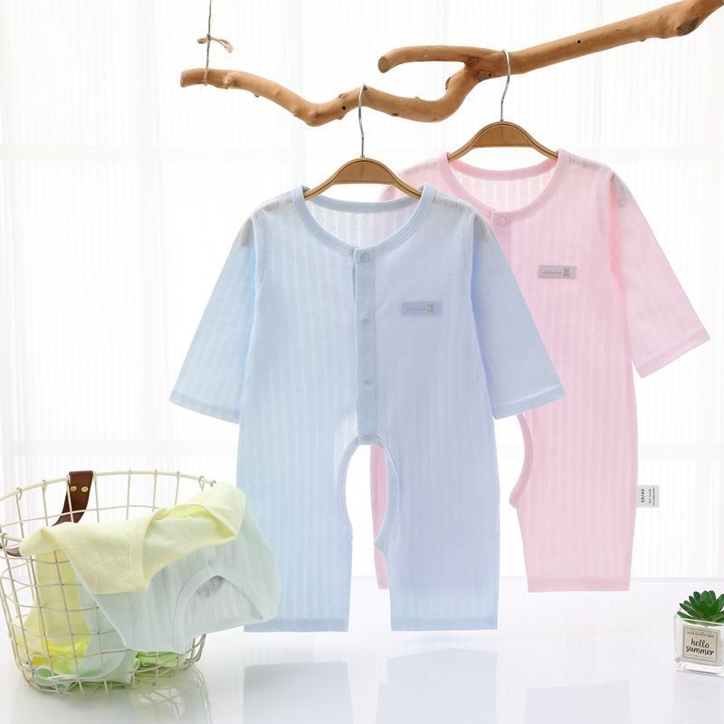 夏季连身衣宝宝睡衣纯棉婴儿空调服开档开口漏屁屁薄款A类网眼