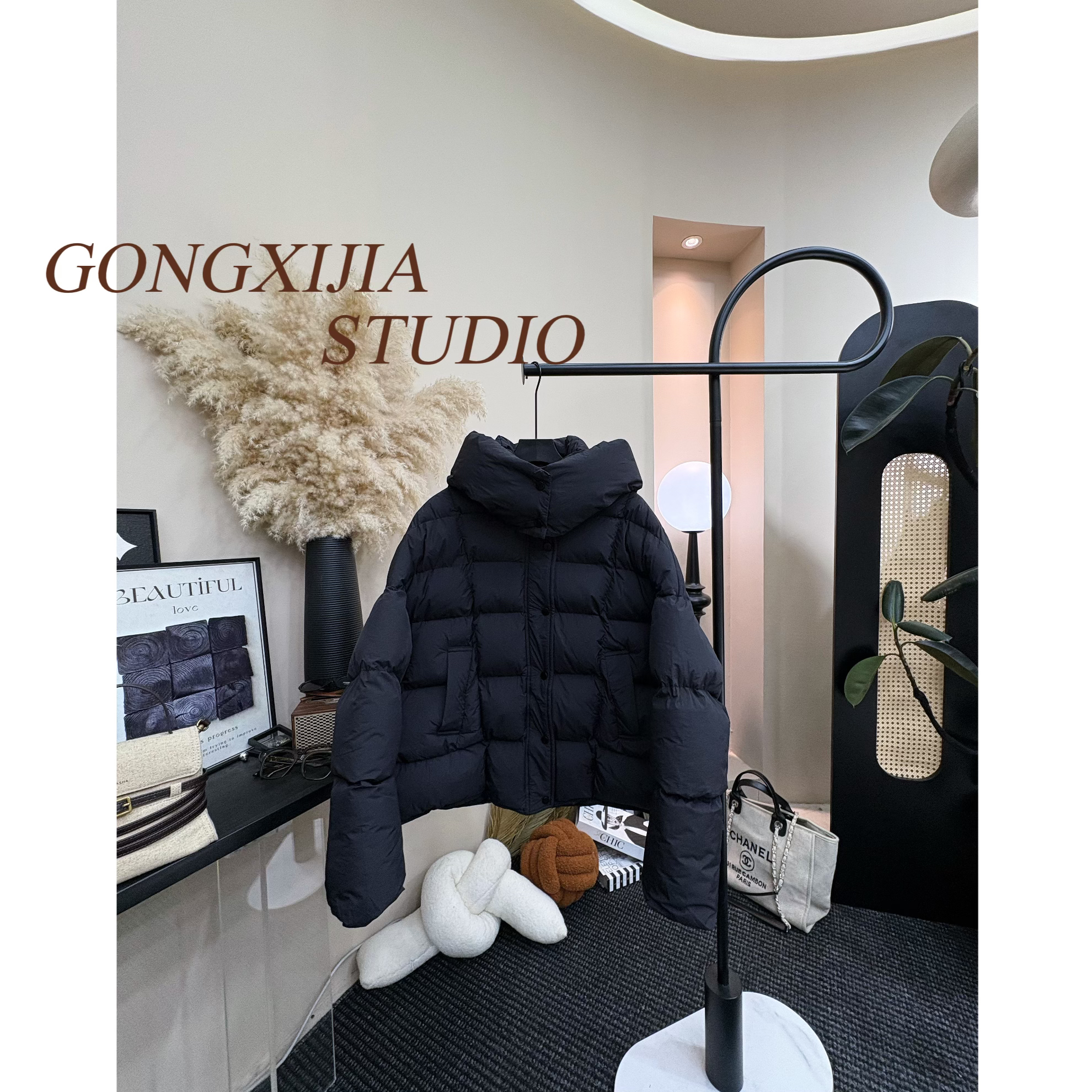「Gong喜」大码连帽抽绳龟背棉服冬季加厚外套