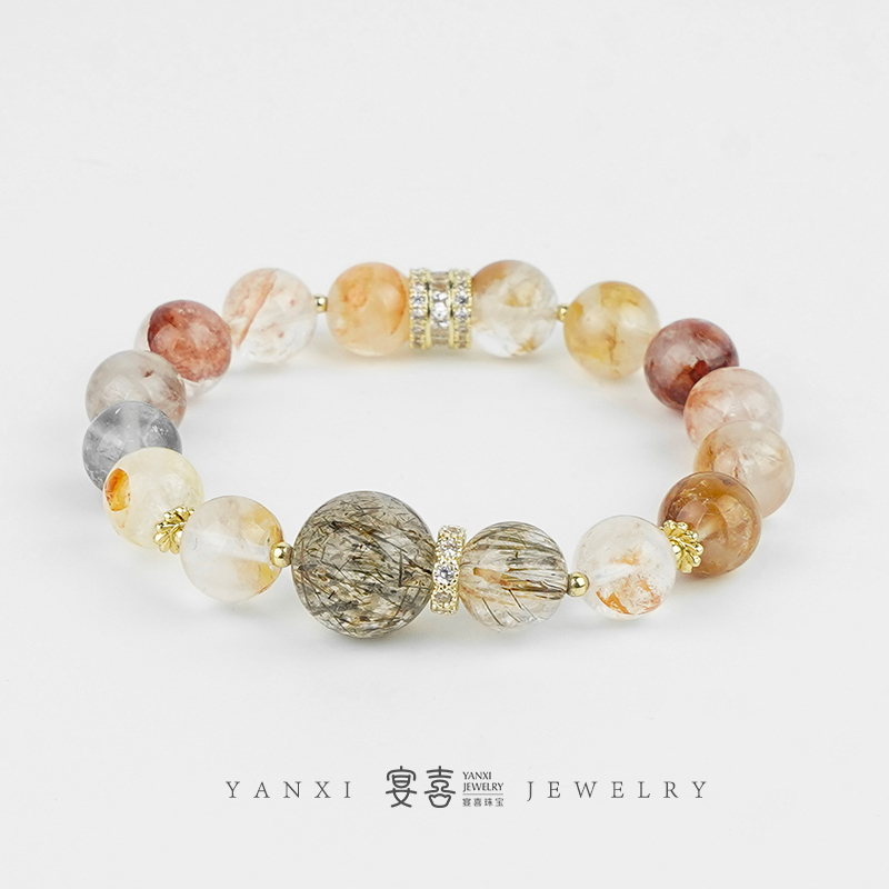 【日进斗金】葫芦黑金超七✖锦鲤红胶花水晶手串礼盒装 多样性发其一
