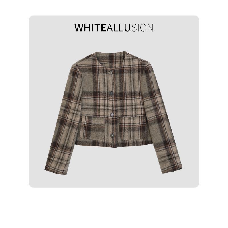 素典年中清仓【2903】100％羊毛格纹小香~复古高级感法式短款外套