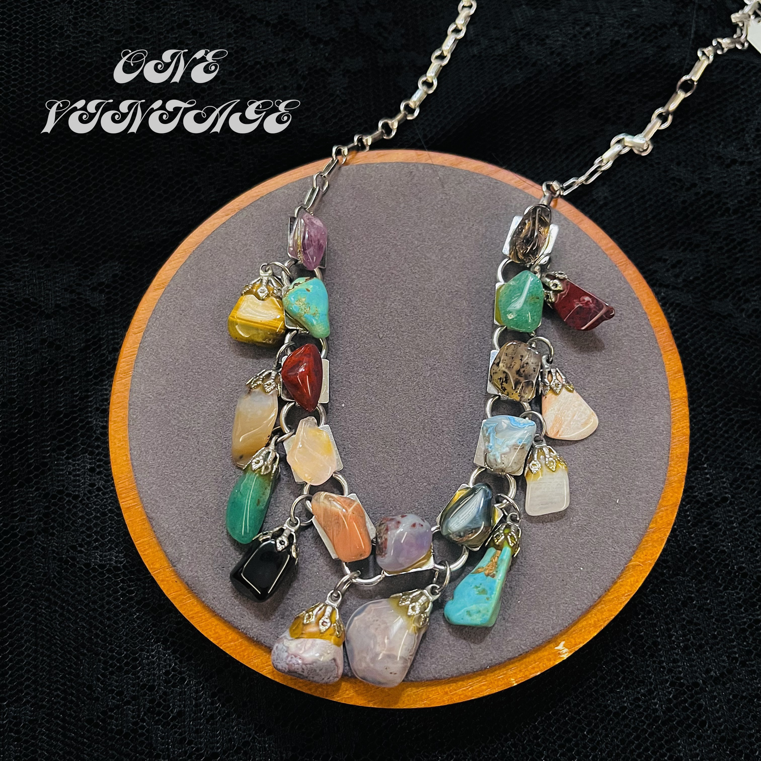 合金仿水晶项链 CORO多彩鹅卵石民族风项链 vintage