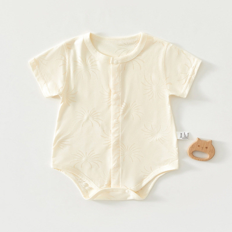 婴儿夏季衣服夏款新生儿无骨短袖包屁衣空调服宝宝哈衣烧花包屁