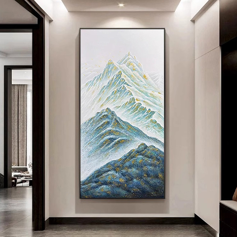《蓝金山》纯手绘油画走廊过道玄关挂画客厅沙发背景墙装饰画