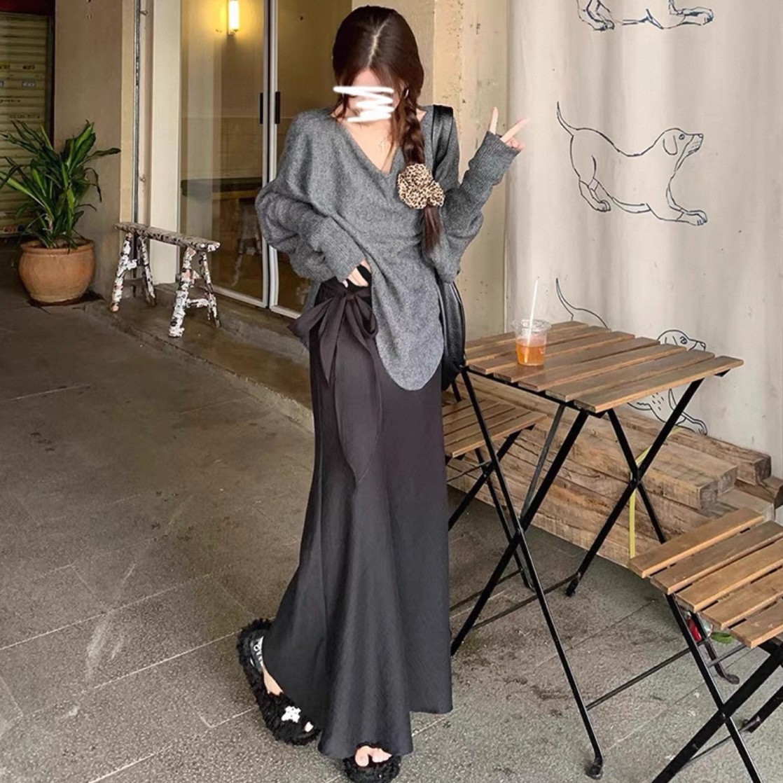 [胖鹅张]慵懒风系腰带松紧A字鱼尾半身裙 #533[以直播间展示为准