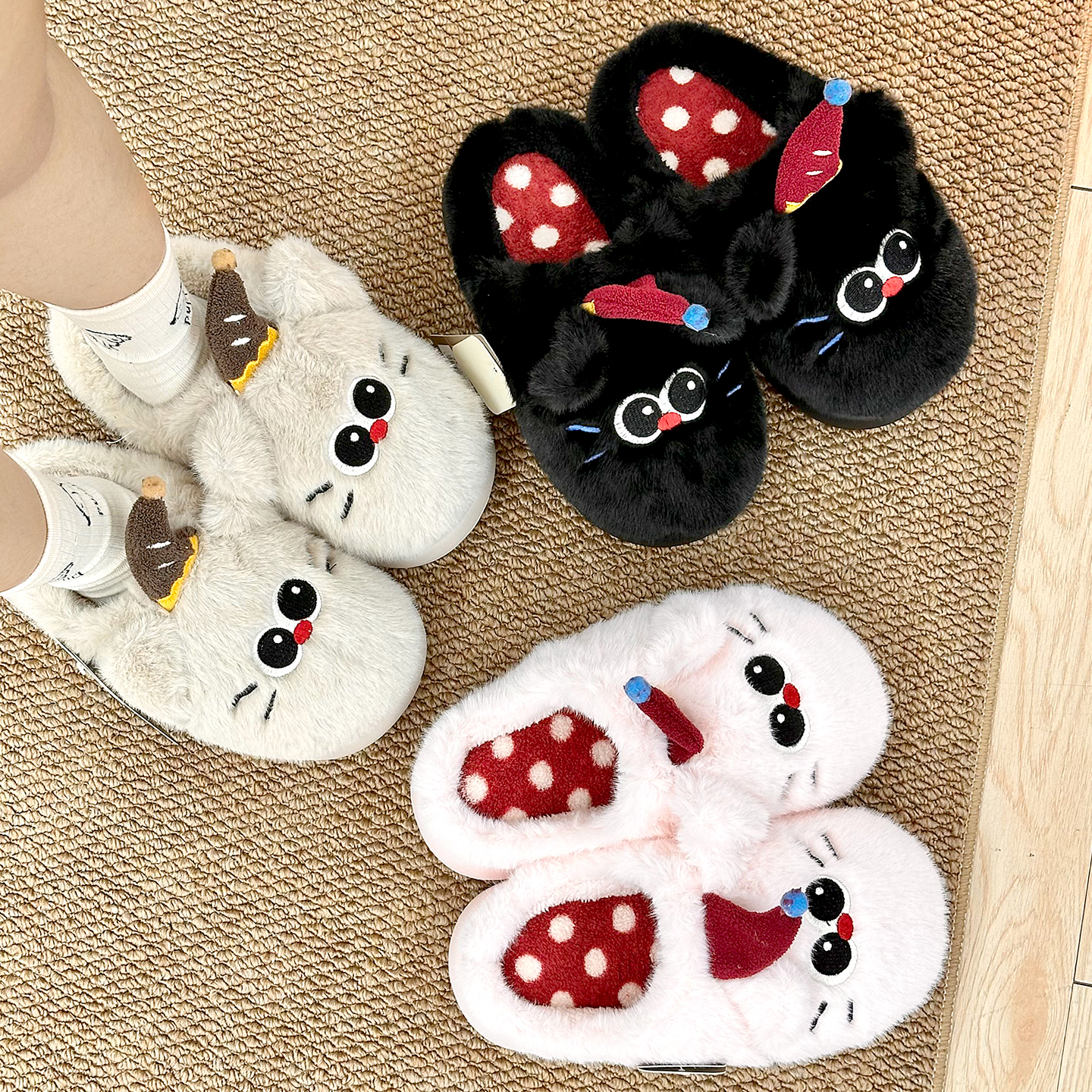 可爱棉拖冬季居家保暖猫咪厚底情侣毛绒毛毛拖鞋月子鞋防滑地板拖