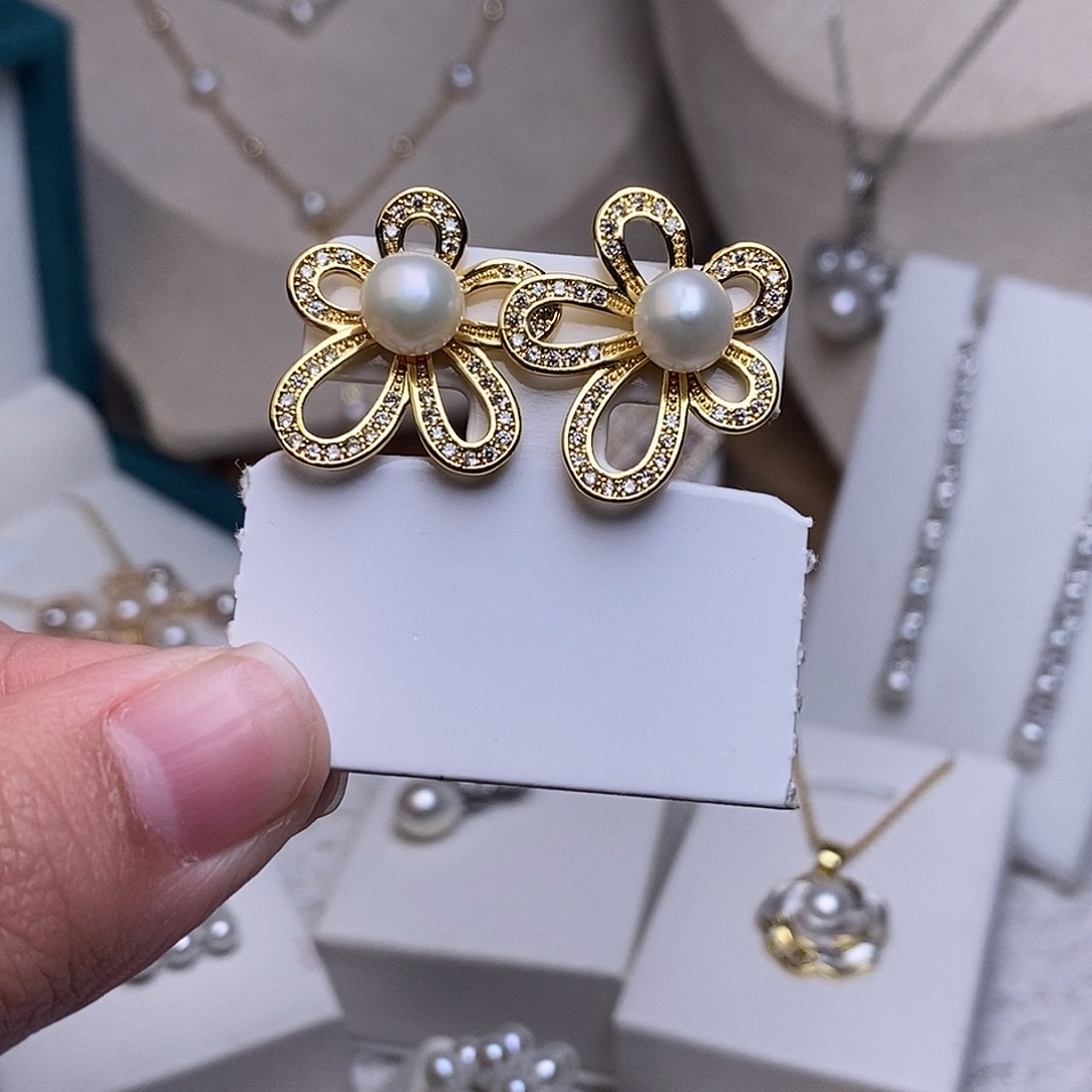 淡水珍珠耳饰银S925镶嵌