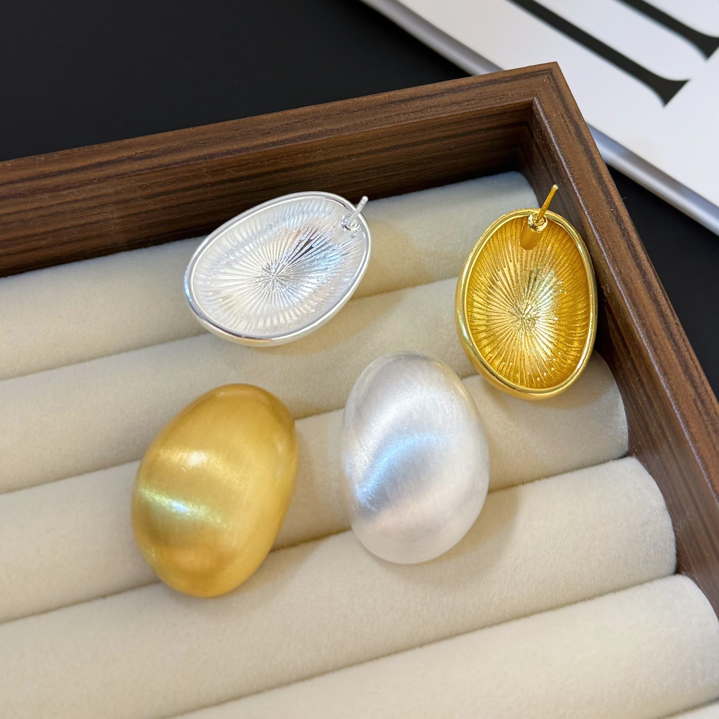 铜合金耳饰  拉丝鸽子蛋耳钉高级感夸张气质耳坠个性耳饰r861简约