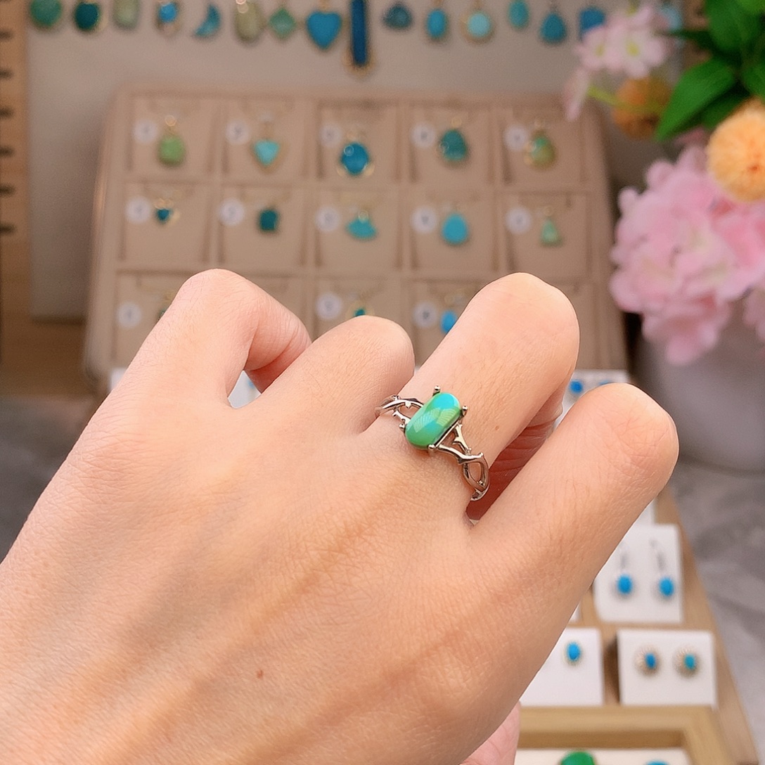 绿松石银S925镶嵌戒指