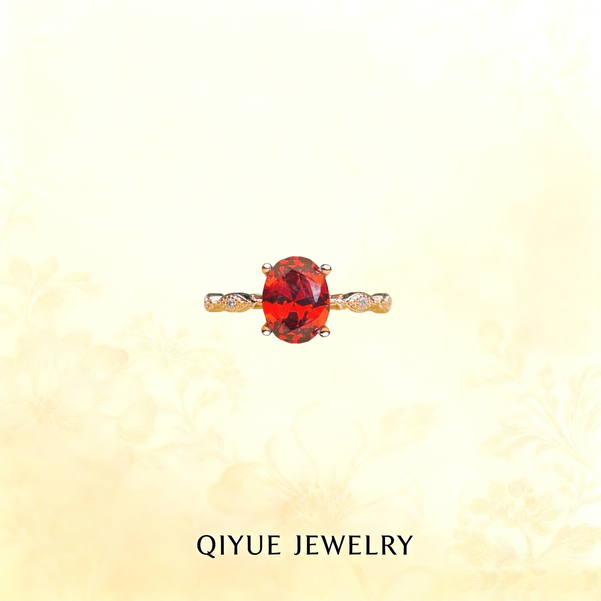 人造钇铝榴石高级天然紫水晶戒指女晶体全净火彩爆闪精工镶嵌