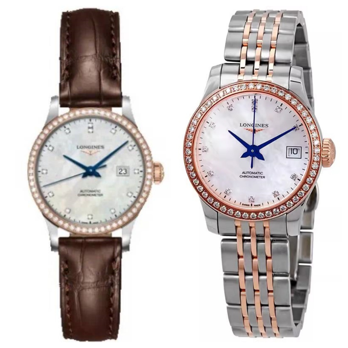 99新 Longines/浪琴 开创者321/机械/玫瑰金满钻/表径30mm/女士
