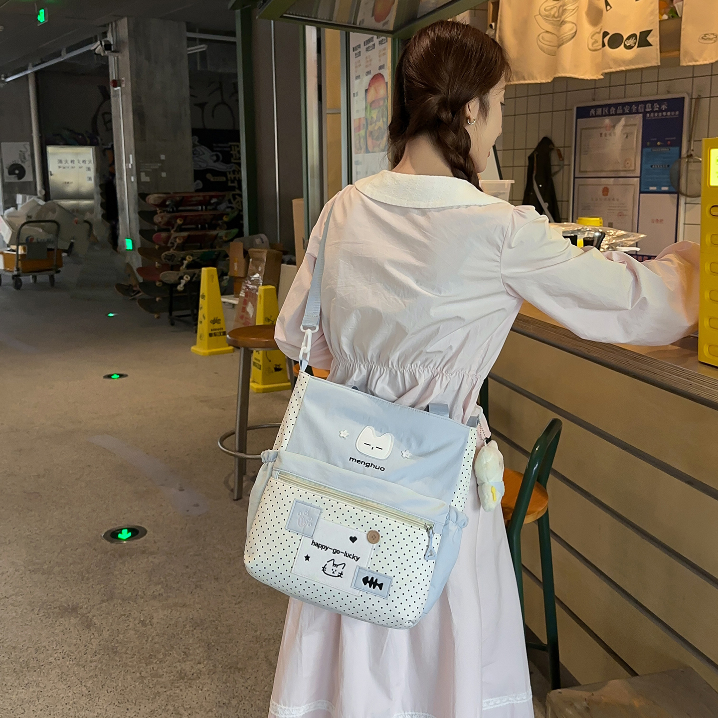 mingdiandian新款学生简约波点单肩包初高中生慵懒风外出百搭