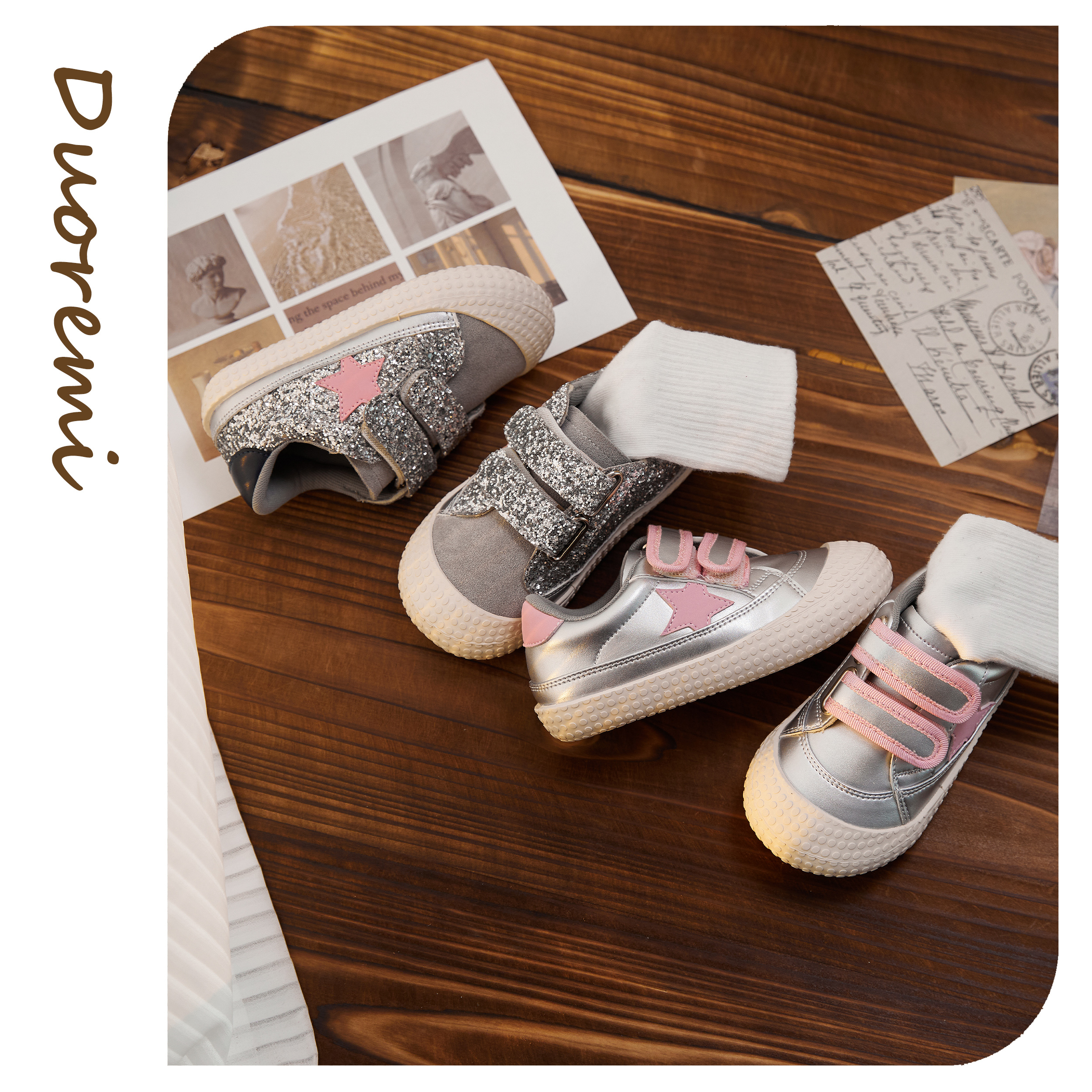 Duoremi韩版童鞋25新款BR2503软底皮面低帮饼干板鞋防水防滑板鞋