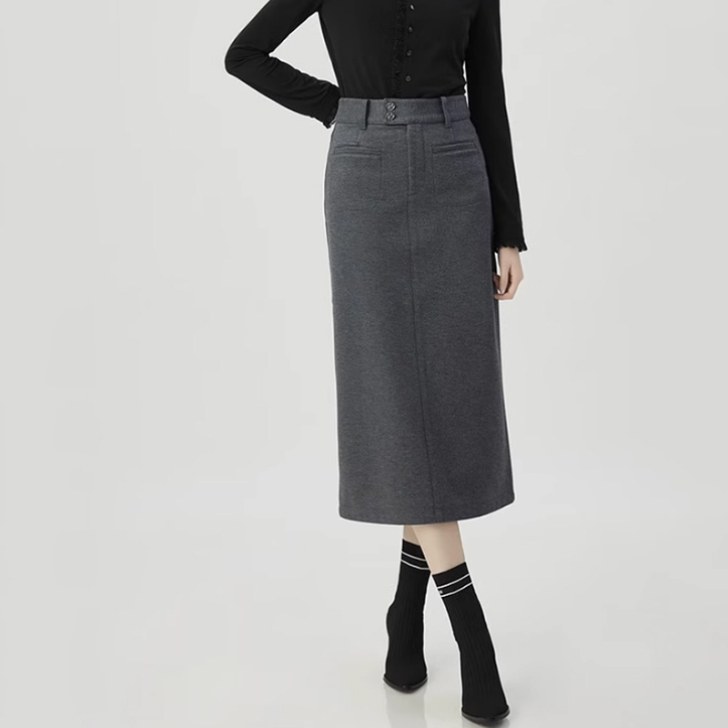 {专柜}同款2025秋冬高腰加厚磨毛半身裙显瘦中长款直筒裙1200369