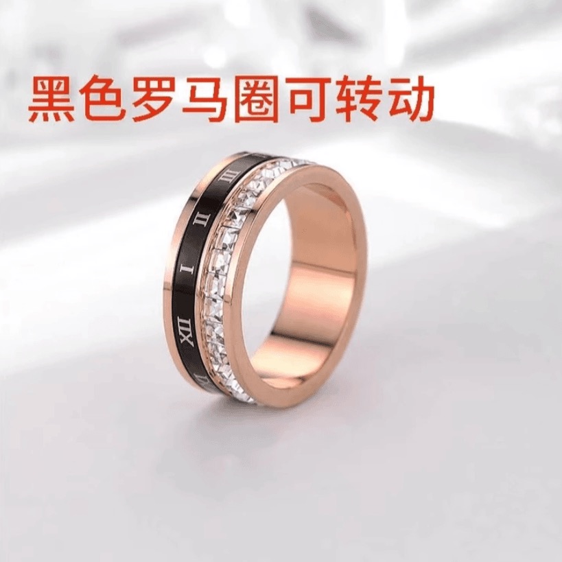 钛钢戒指 钛钢戒指黑色钛钢戒指动作经典高颜值罗马旋转数字戒指