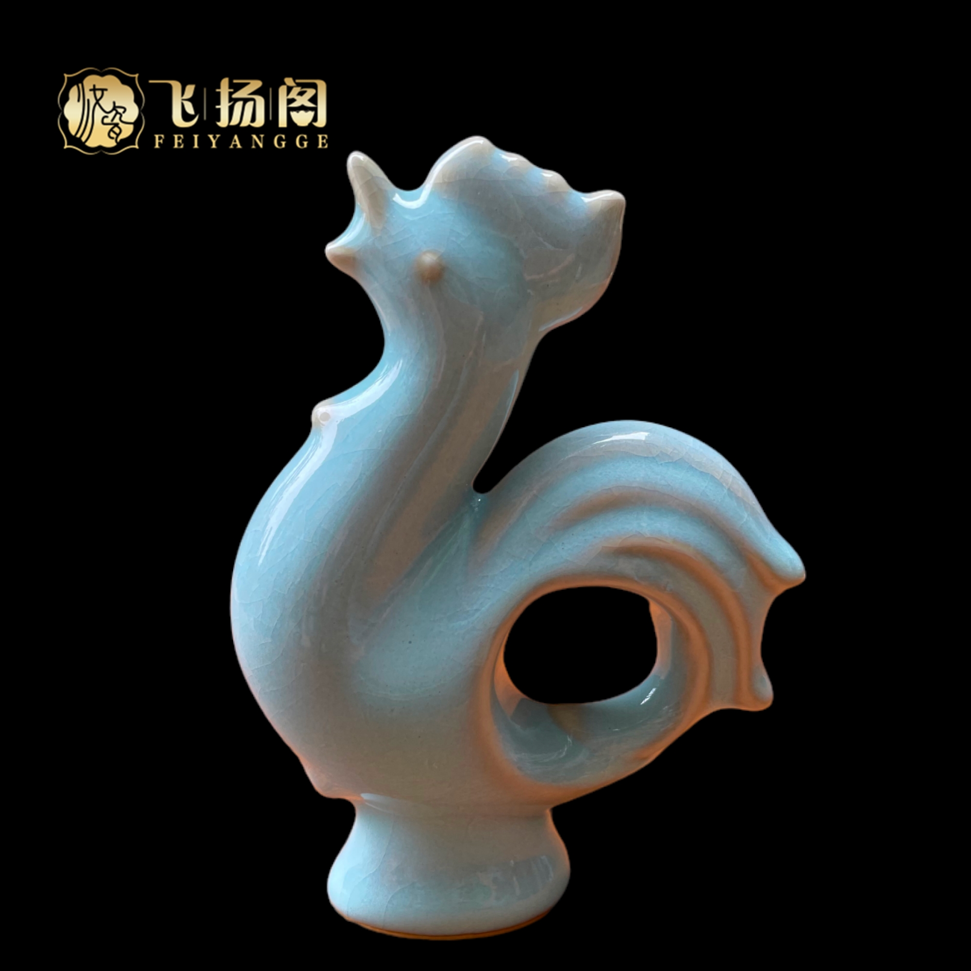 【陶瓷茶宠】汝瓷天青公鸡 汝窑原矿釉 青瓷传统中式经典飞扬阁