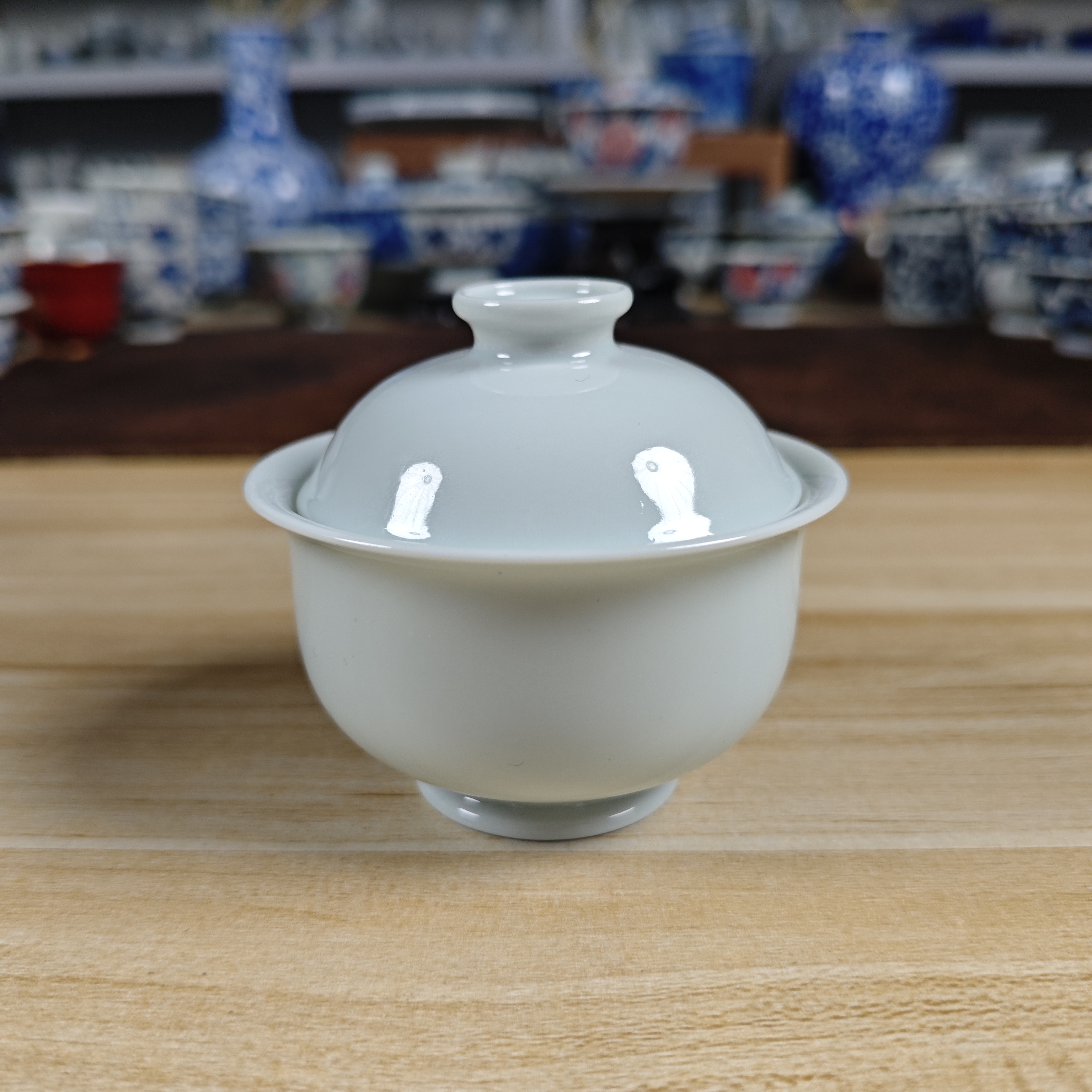 景德镇纯手工陶瓷纯白胎盖碗主人杯