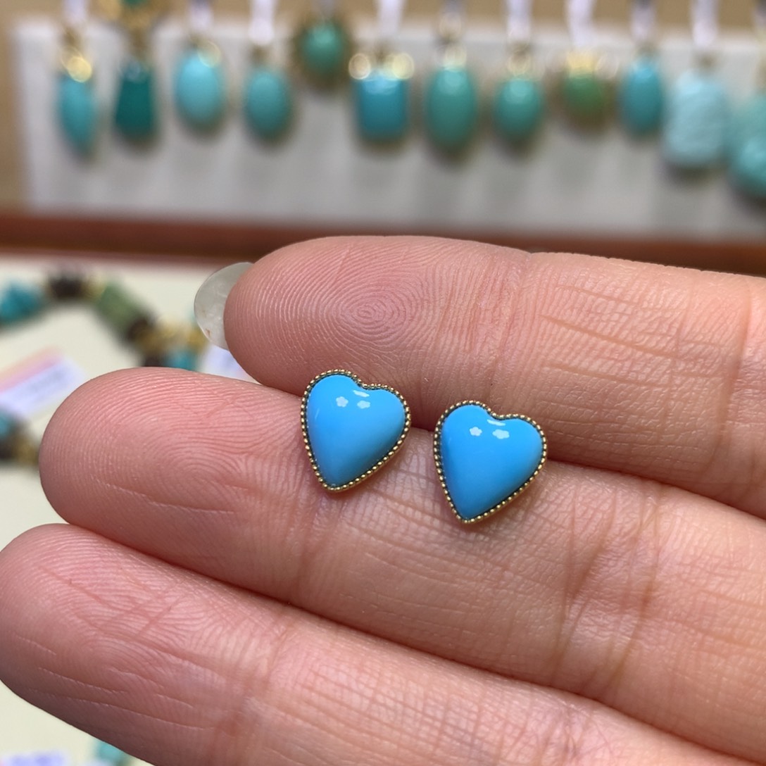 绿松石耳饰18K金镶嵌