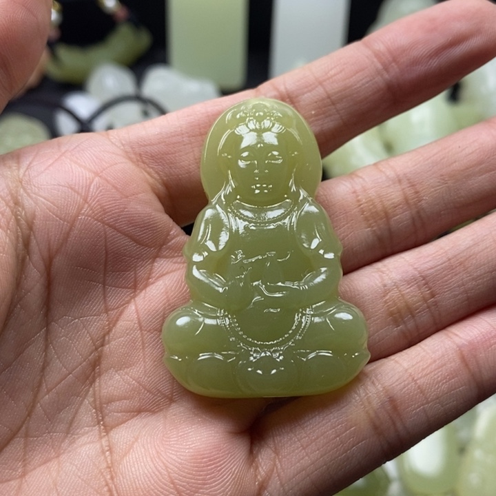 深晴水色单面观音吊坠