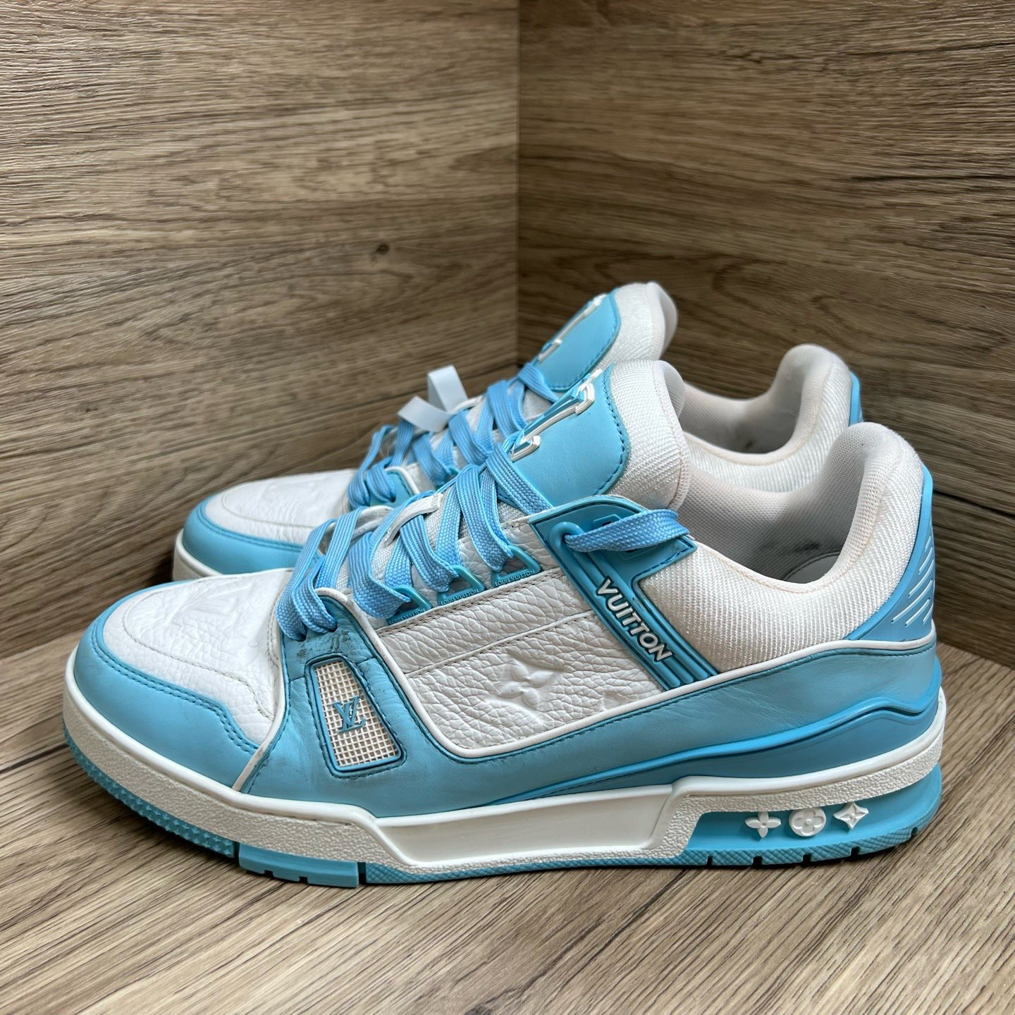 95新 LouisVuitton/路易威登 Trainer 白蓝压纹板鞋 41码/97新