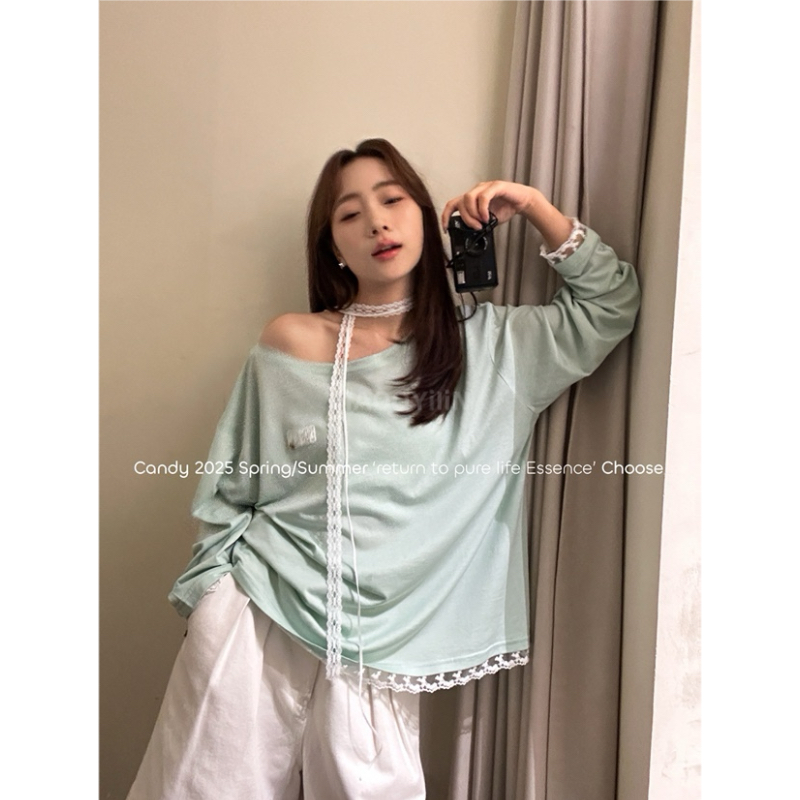 【 清仓款 】蕾丝飘带针织上衣。清仓款可能存在瑕疵  介意勿拍