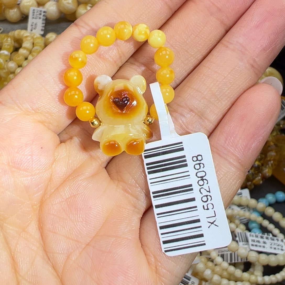 蜜蜡戒圈未镶嵌小熊戒圈