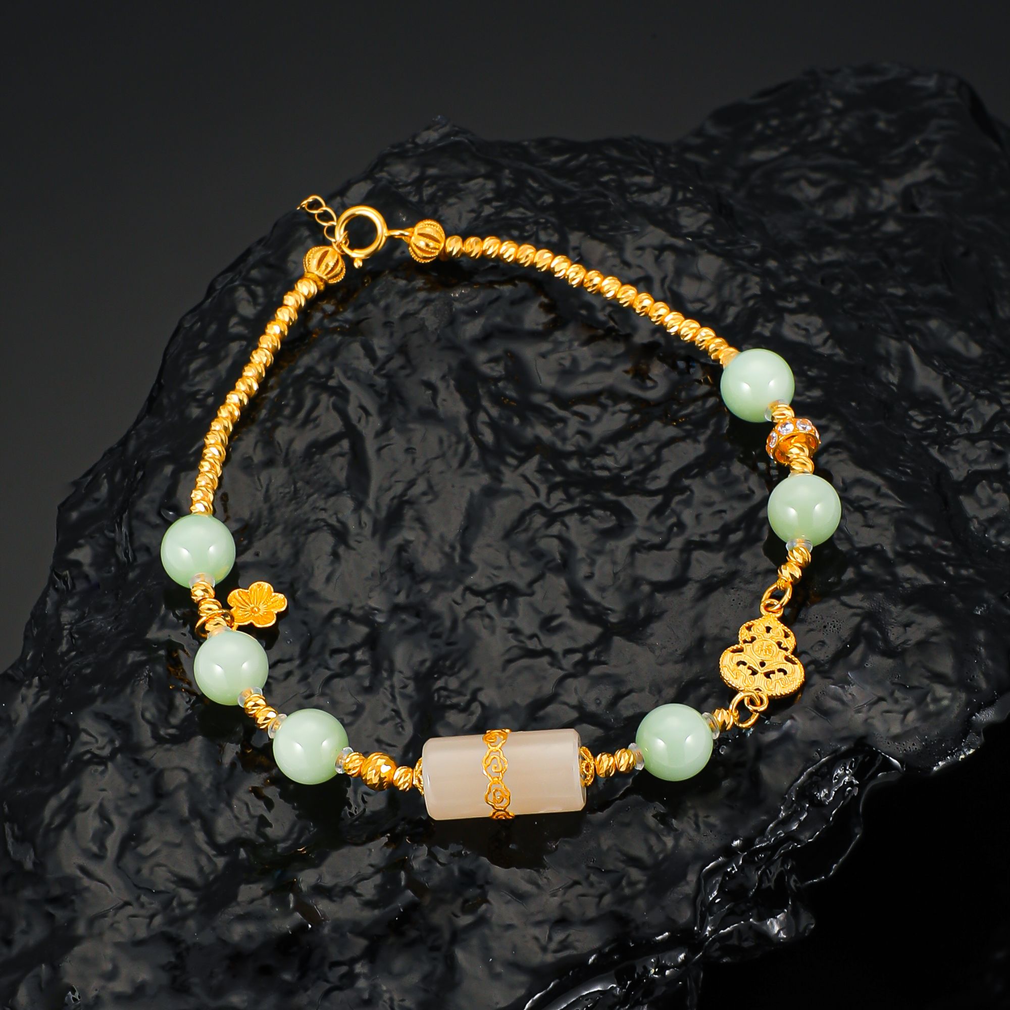 【五周年】18K金6mm黑羊洞藕粉手串手链HNZ13422