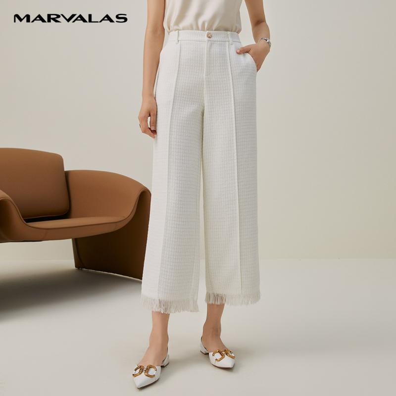 【羊羊专属】曼德诗纯色直筒裤流苏脚口设计感显瘦休闲裤女休闲裤