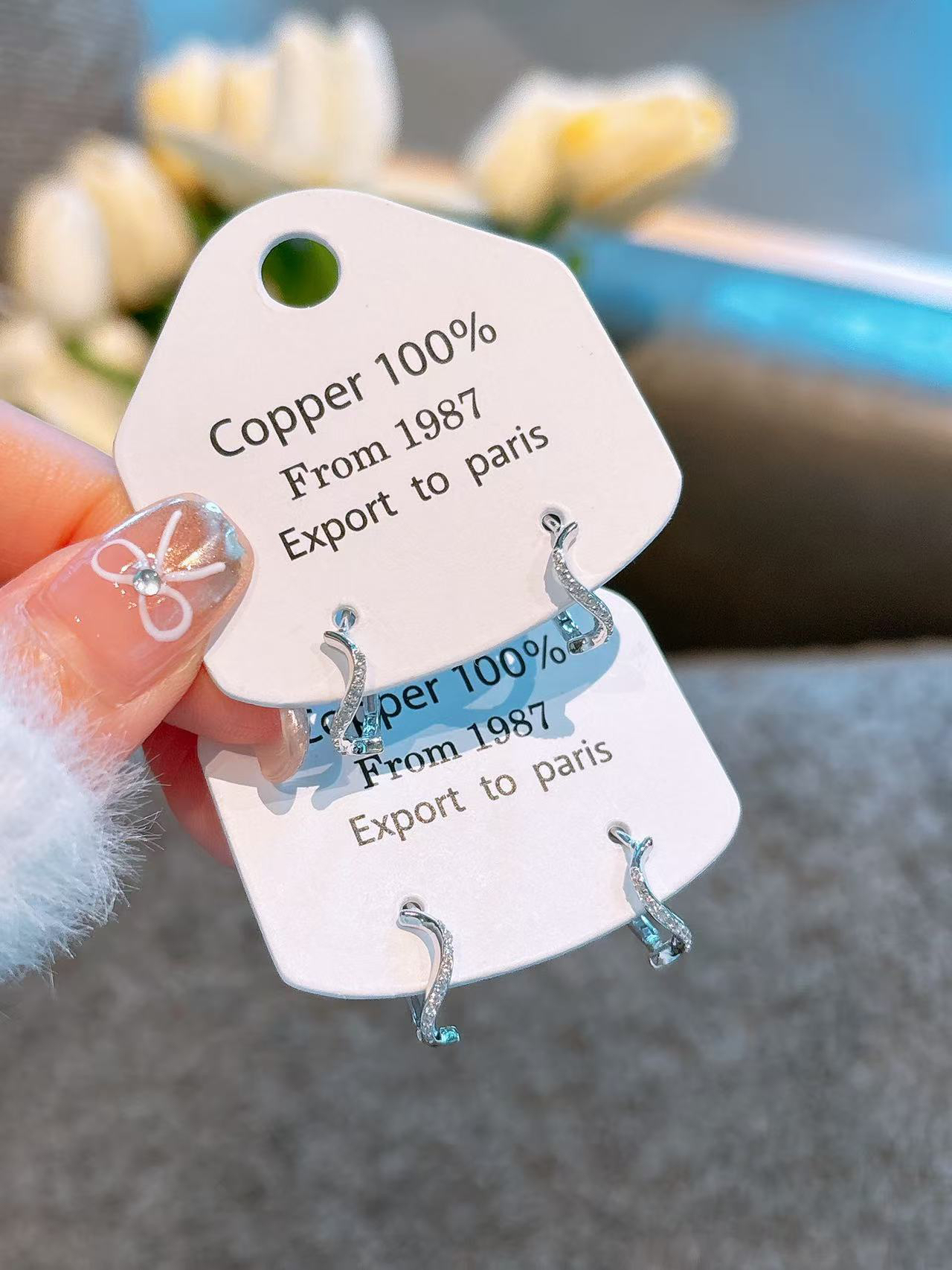 925银合成锆石耳饰 精工时尚百搭电白S形银耳饰