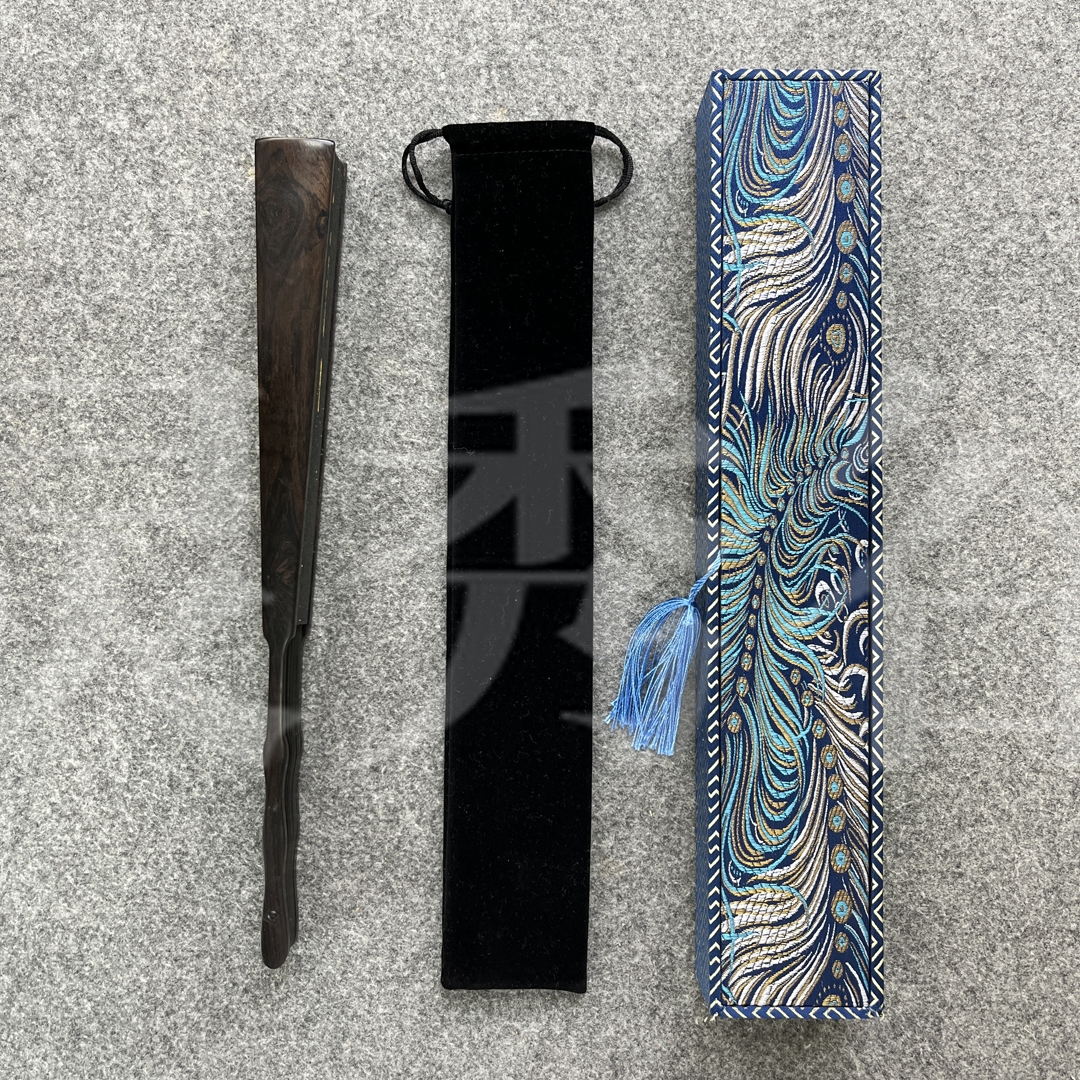 《A7》10寸乌木折扇带礼盒 手写手绘文创国潮折扇