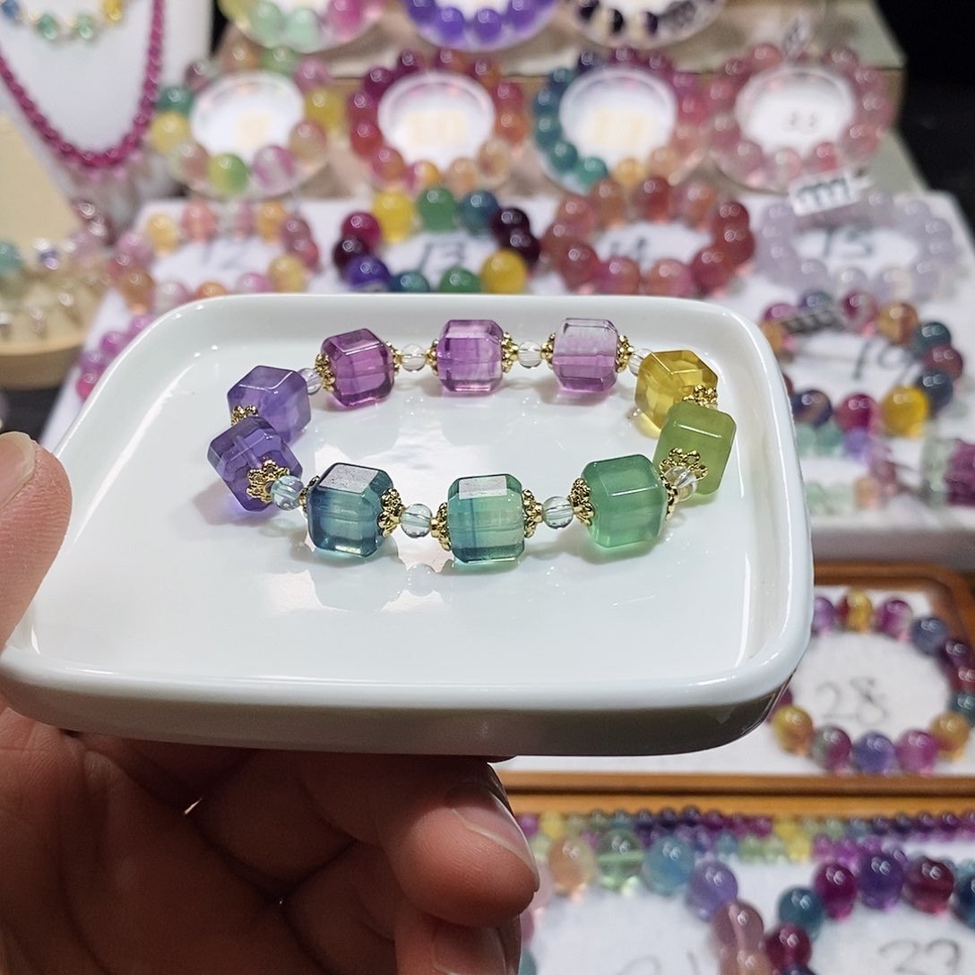 萤石手链未镶嵌彩色方糖