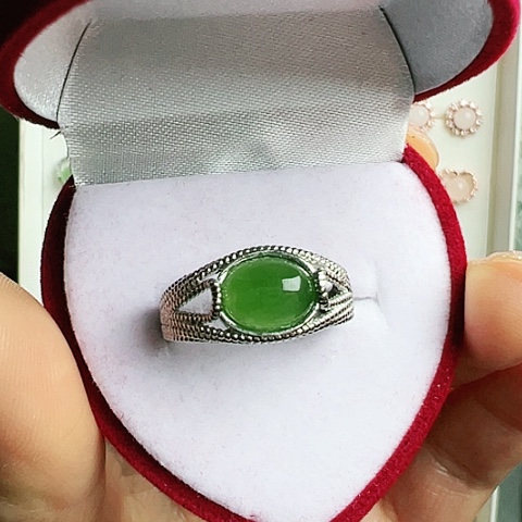 和田玉（碧玉）戒指银S925镶嵌