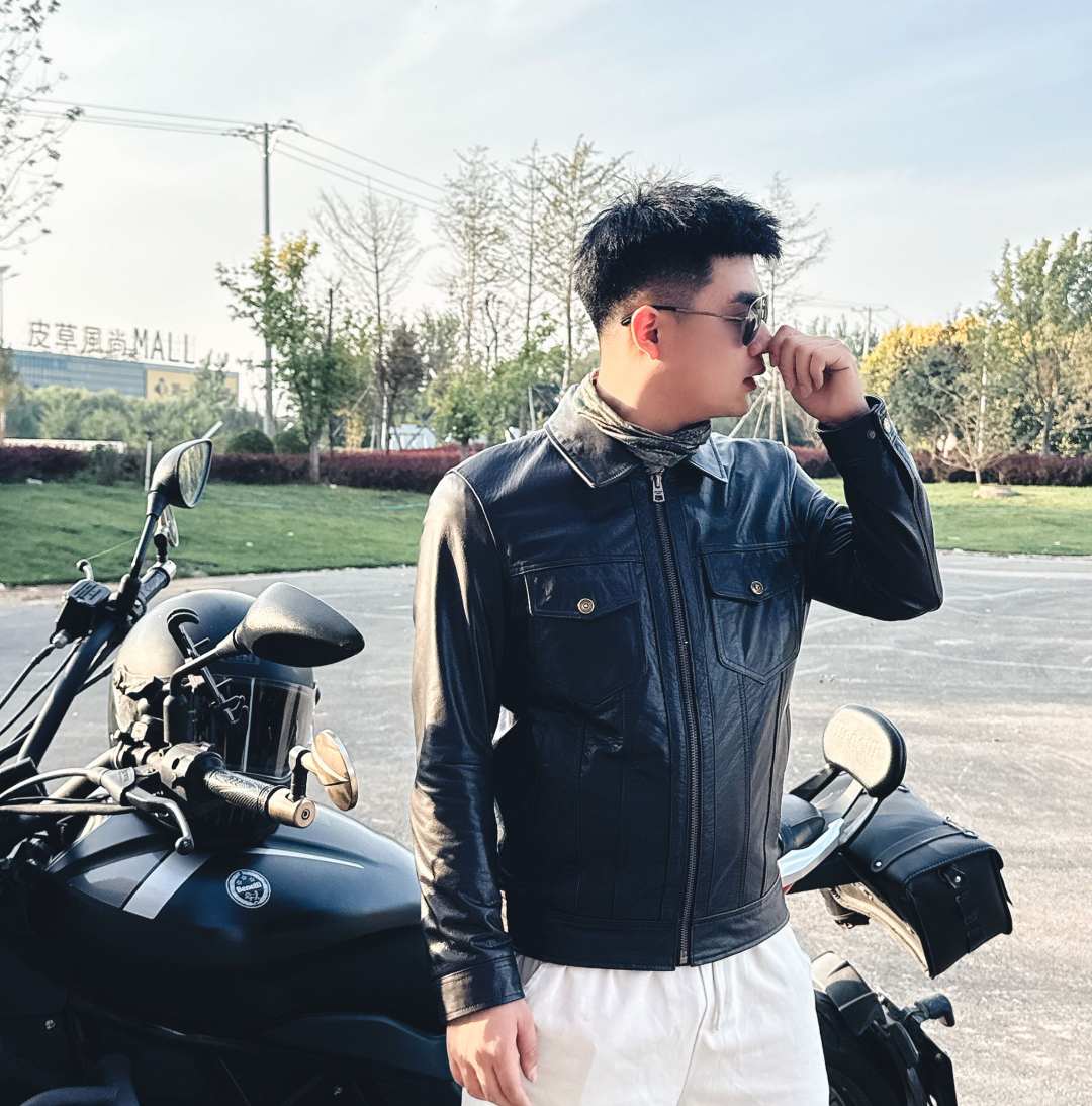 Mu轻奢老钱风507头层牛皮牛仔夹克经典美式夹克纽扣休闲男士皮衣