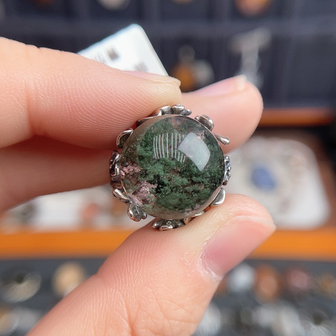 水晶戒指银S925镶嵌豆****胶