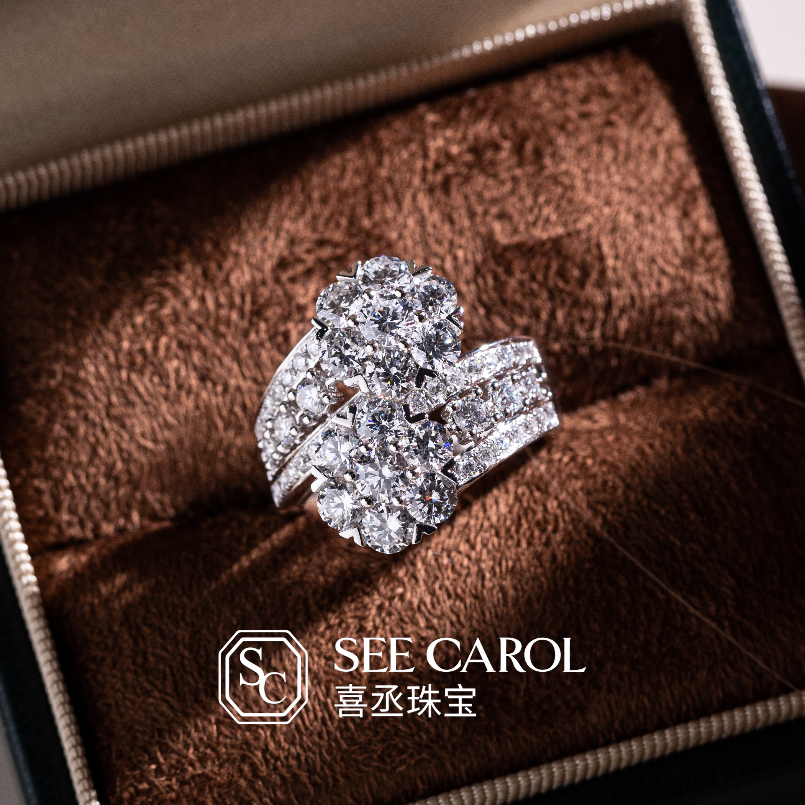 实验室培育钻石铂金培育钻石雪花款戒指【主石：3.667ct】