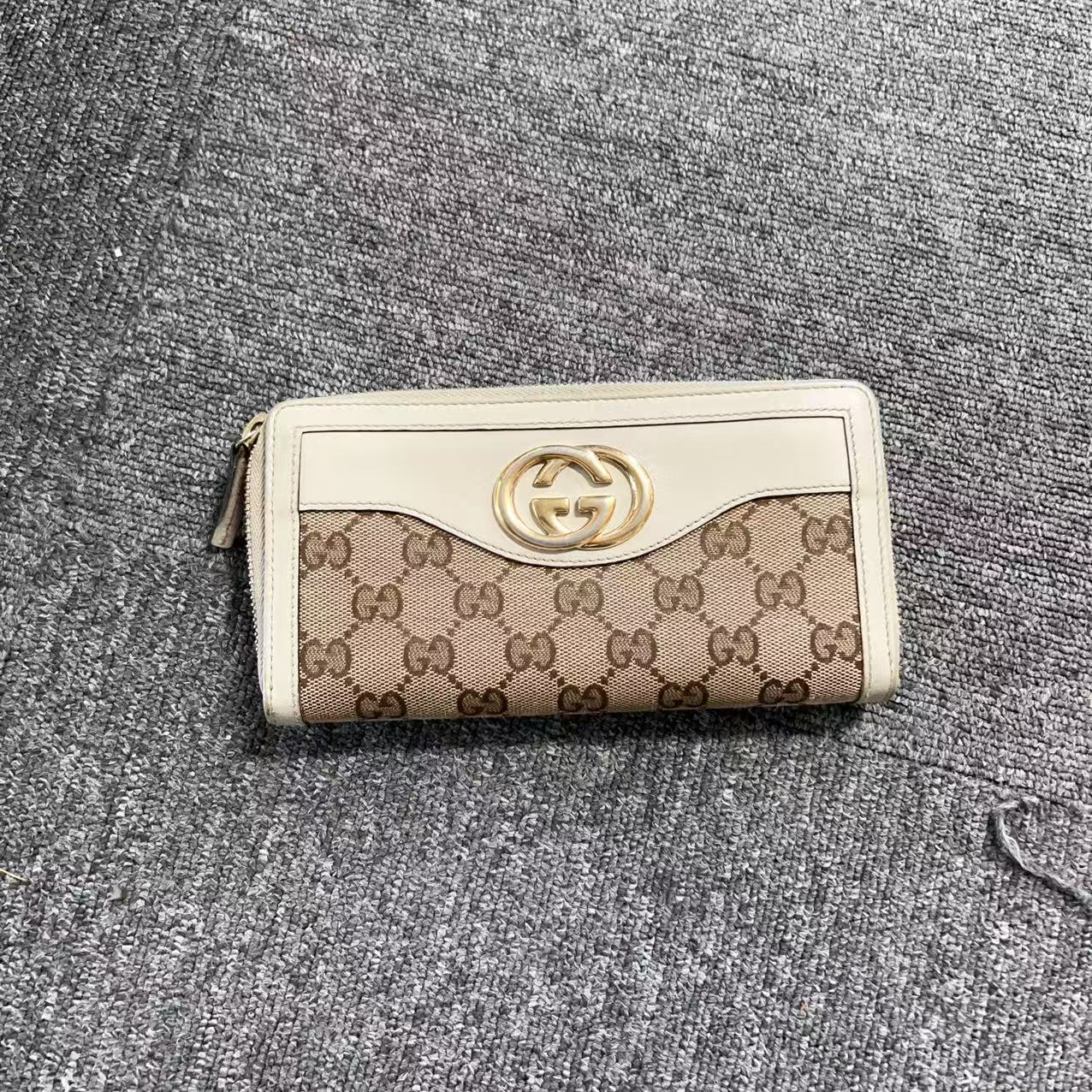 95新 GUCCI/古驰 古驰老花帆布钱包