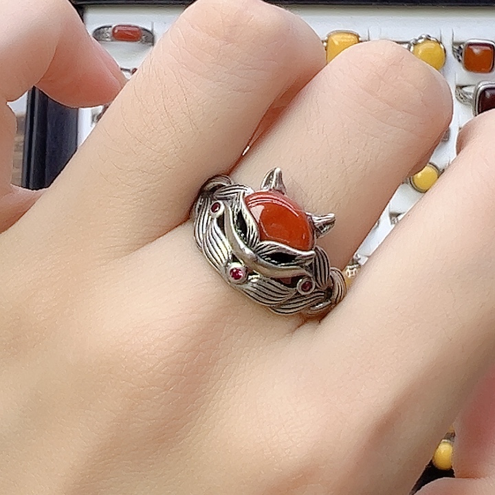 玛瑙/玉髓戒指银S925镶嵌