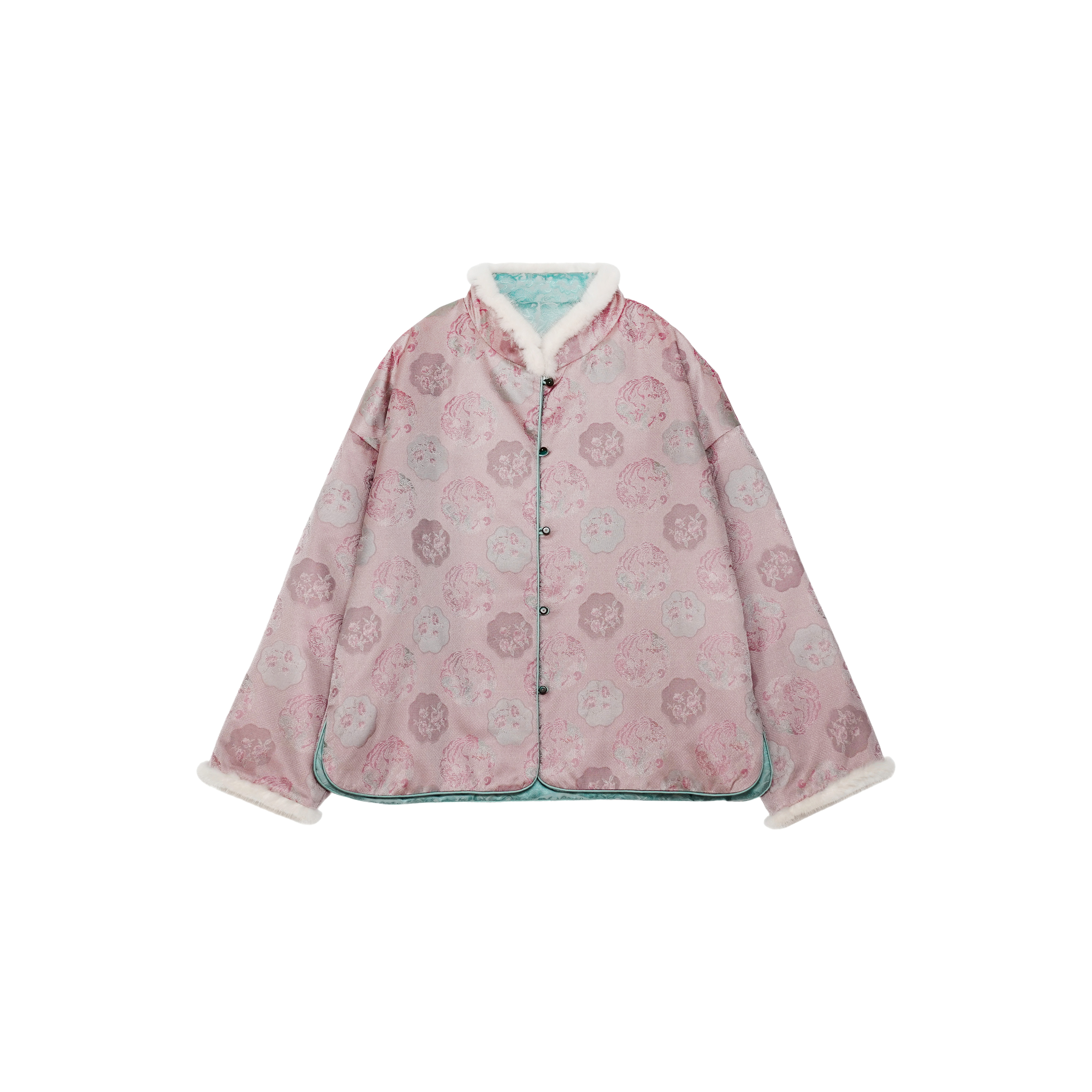 【国庆福利】秋绥 团花纹双面穿桑蚕丝宋锦时尚加厚鹅绒服 PM-4591