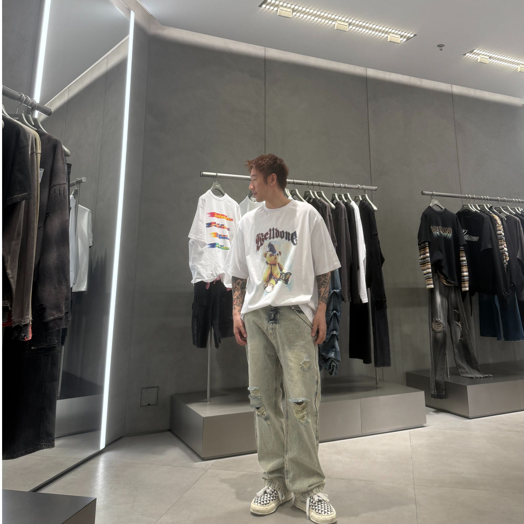 中圈弧25ss夏季新款做旧破坏阔腿牛仔长裤经典设计师美式休闲裤