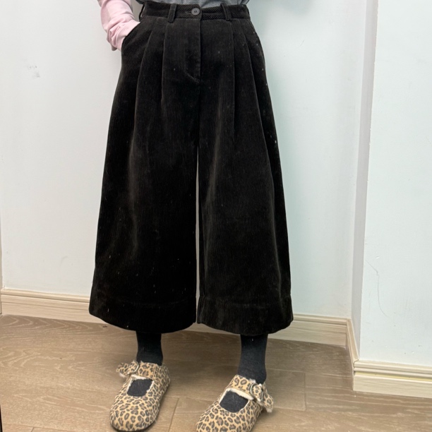 【San W】冬季极简高腰加绒加厚灯芯绒垂感阔百搭休闲八分裤