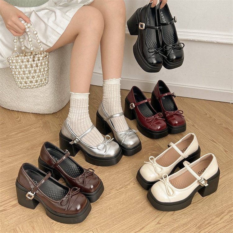 黑色法式粗跟小个子高跟鞋女2025新款夏季配裙子复古玛丽珍小皮鞋