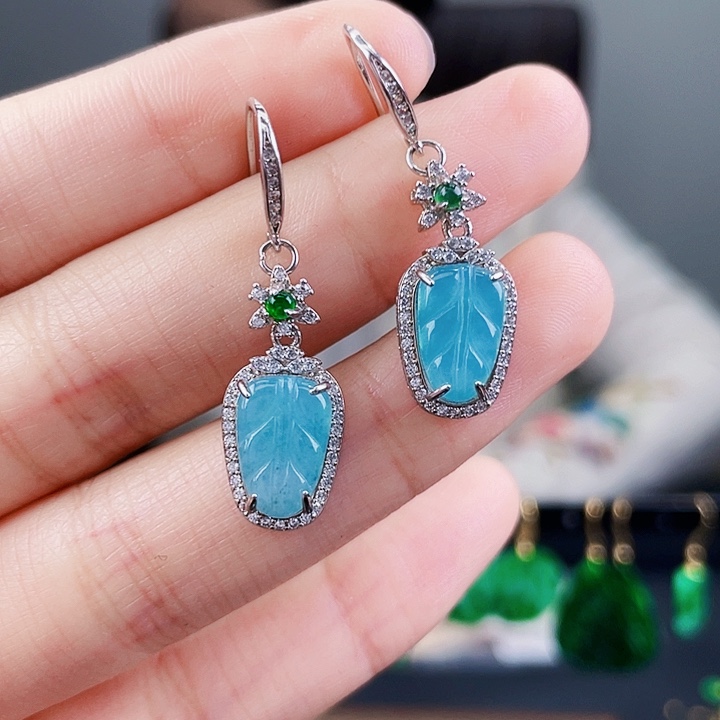 翡翠耳饰银S925镶嵌饰品