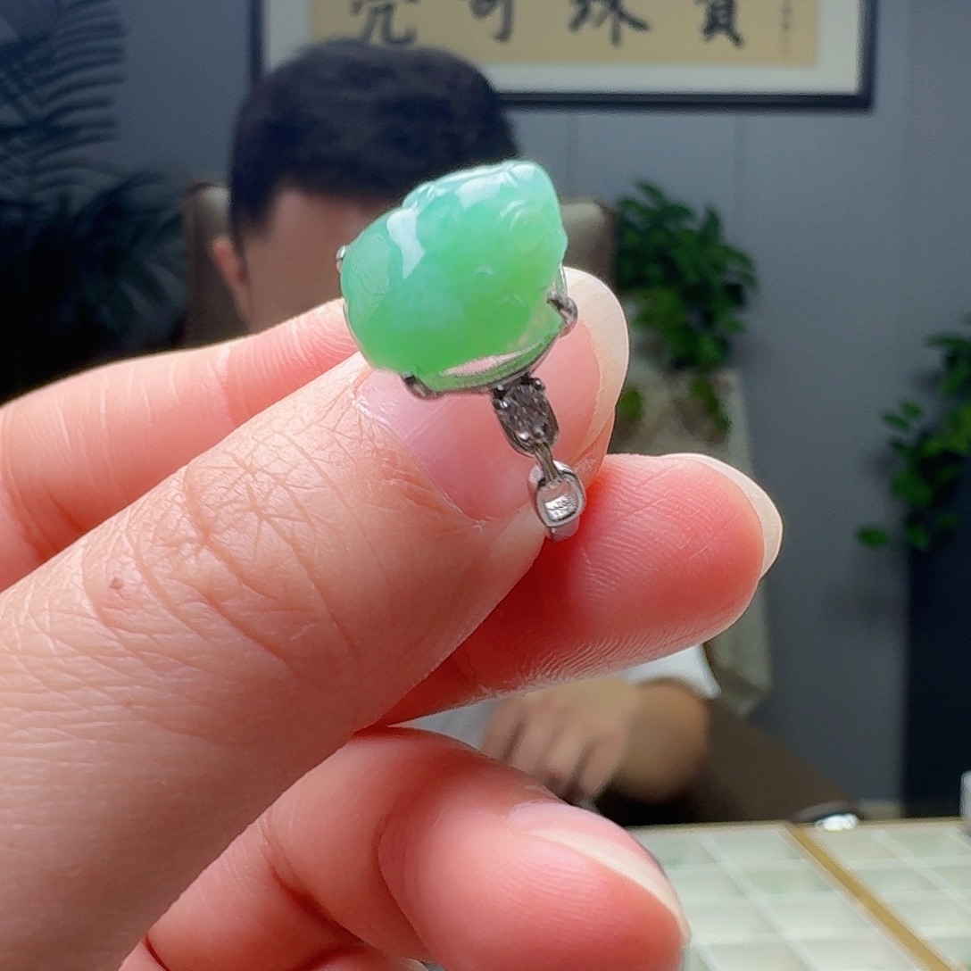 翡翠银S925镶嵌戒指天然