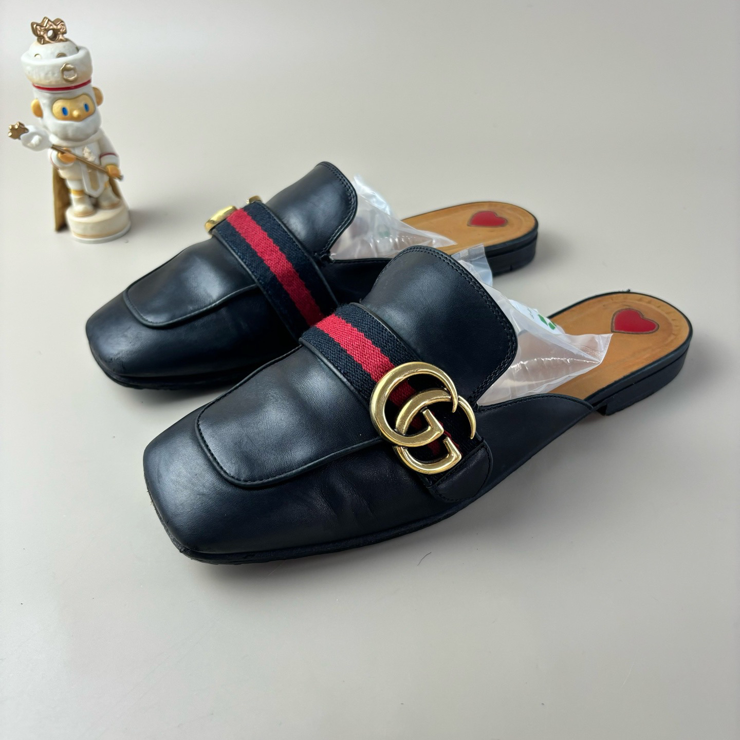 95新 GUCCI/古驰 双G珐琅绑带穆勒拖 36.5码YLP3180