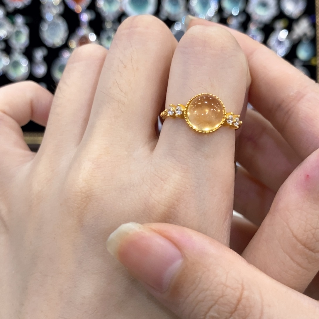 黄晶戒指银S925镶嵌