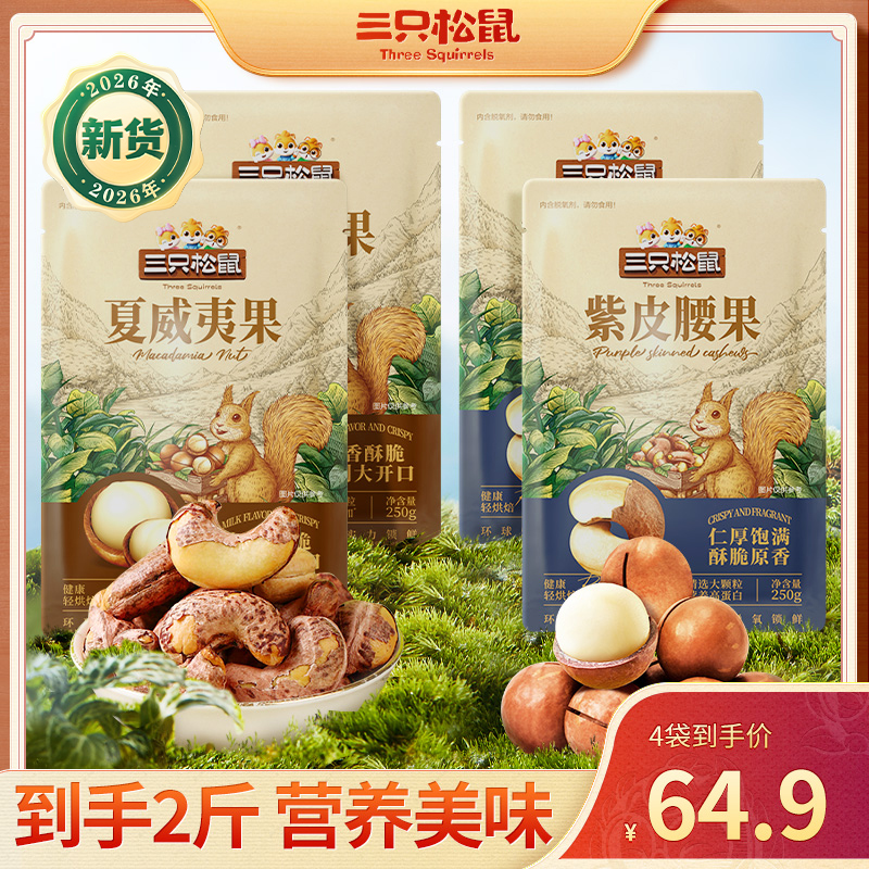 三只松鼠_原味袋装250g/袋紫皮腰果夏威夷果坚果组合大果仁JD