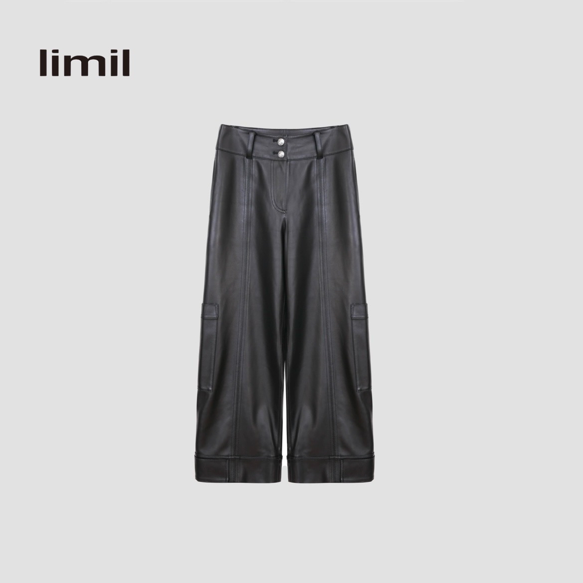 limil/丽米儿【高定秀场款】设计师女士时尚绵羊皮革休闲裤 9100035