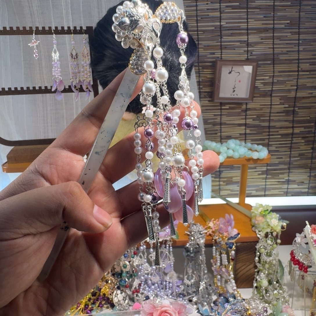 泠***然蛇纹石玉合金发饰