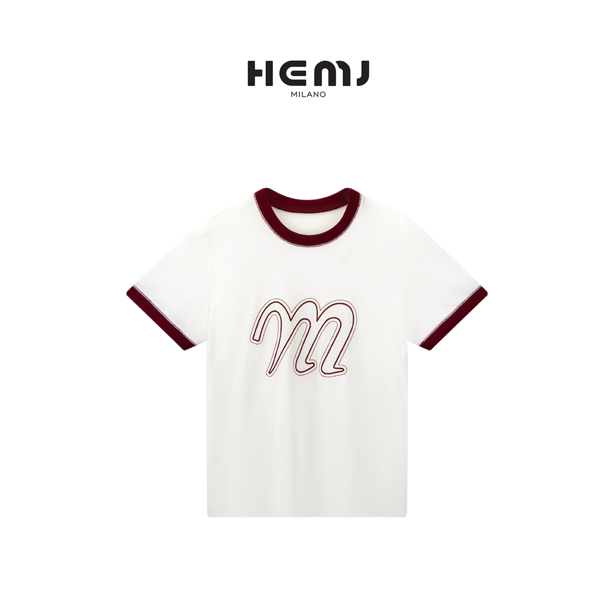HEMJ 和梦洁女士时尚显瘦春夏圆领拼色边撞色字母T恤 CM2B0053