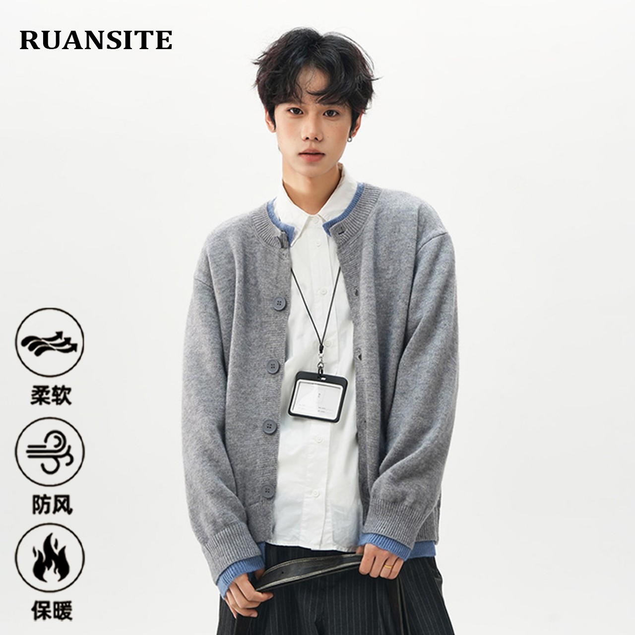 RUANSITE美式复古学院风毛衣2025新款冬季内搭可外穿假两件针织衫